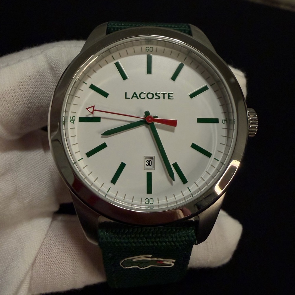 90’s Lacoste Watch with Green Markers and Green Nylon and Genuine Leather Strap
